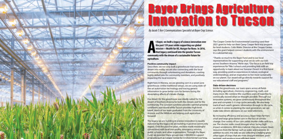 an indoor greenhouse shows green plants at bayer agriculture